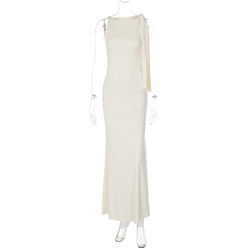 Sleeveless Draped One-Shoulder Bodycon Maxi Dress - back and side detail Sleeveless Draped One-Shoulder Bodycon Maxi Dress - back and side detail