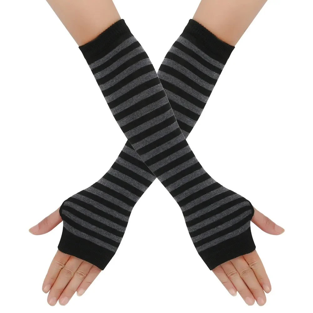 Knit Fingerless Elbow Gloves – Striped Arm Warmers Gloves Knit Fingerless Elbow Gloves – Striped Arm Warmers Gloves KDBazar