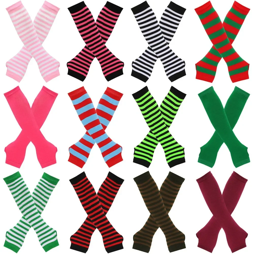 Knit Fingerless Elbow Gloves – Striped Arm Warmers Gloves Knit Fingerless Elbow Gloves – Striped Arm Warmers Gloves KDBazar