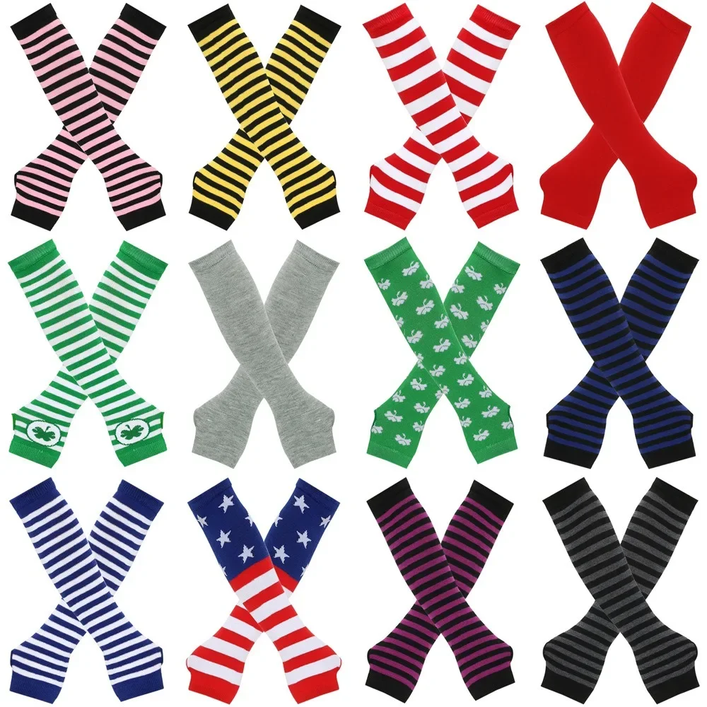 Knit Fingerless Elbow Gloves – Striped Arm Warmers Gloves Knit Fingerless Elbow Gloves – Striped Arm Warmers Gloves KDBazar