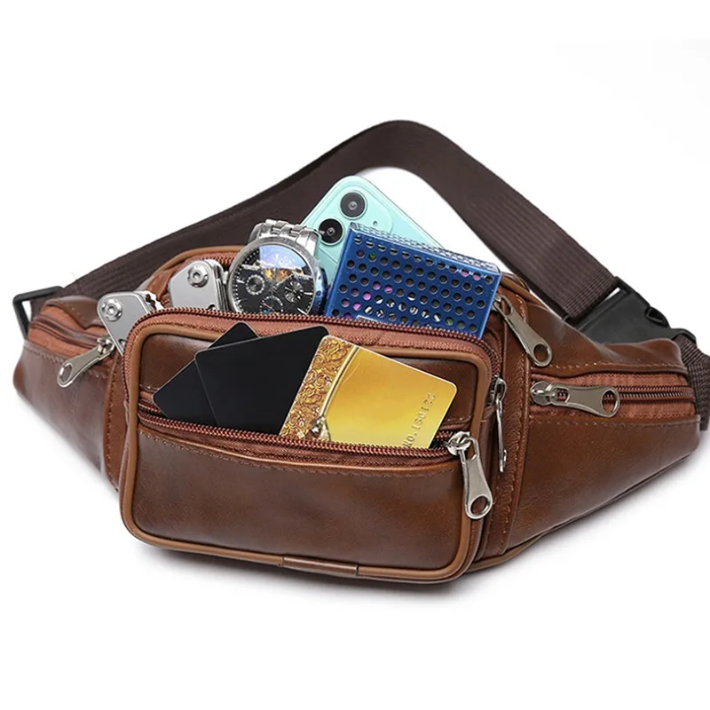 Men’s Leather Waist Bag – Adjustable Fanny Pack Belt Bag Waist Bags Men's Leather Waist Bag - Adjustable Fanny Pack Belt Bag Waist Bags KDBazar