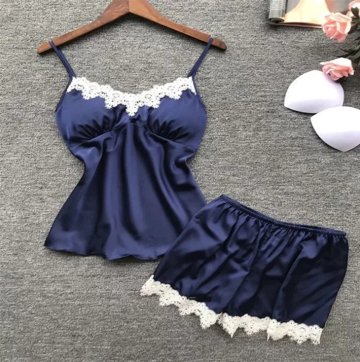 New European and American multi-color multi-size deep V waist lace suspender and lace shorts loungewear two-piece set New European and American multi-color multi-size deep V waist lace suspender and lace shorts loungewear two-piece set KDBazar