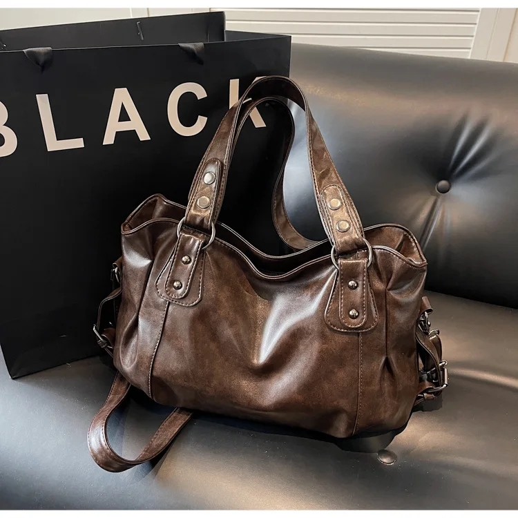 Retro Large Capacity PU Shoulder Bag for Women, Classic Solid Color Crossbody Tote Bag with Roomy Style Retro Large Capacity PU Shoulder Bag for Women, Classic Solid Color Crossbody Tote Bag with Roomy Style KDBazar