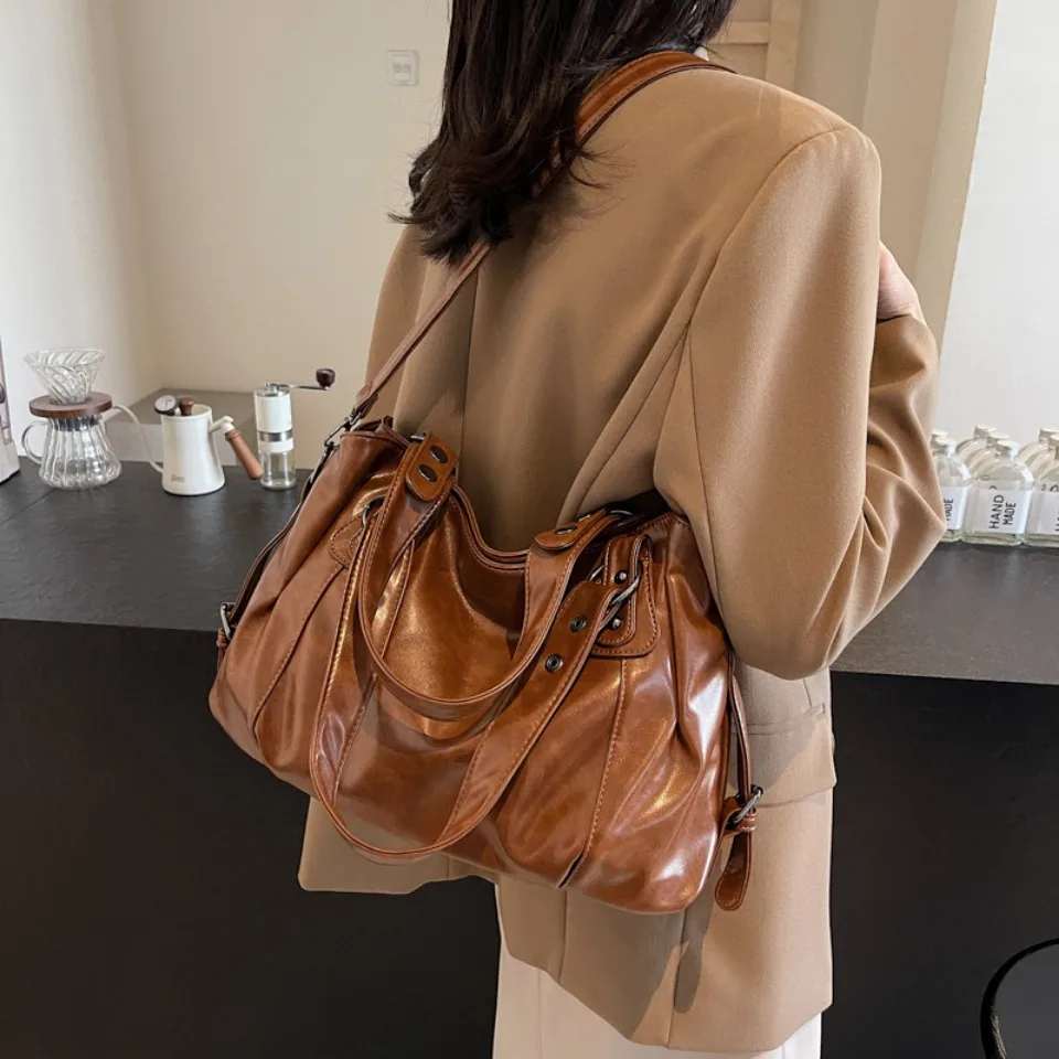 Retro Large Capacity PU Shoulder Bag for Women, Classic Solid Color Crossbody Tote Bag with Roomy Style Retro Large Capacity PU Shoulder Bag for Women, Classic Solid Color Crossbody Tote Bag with Roomy Style