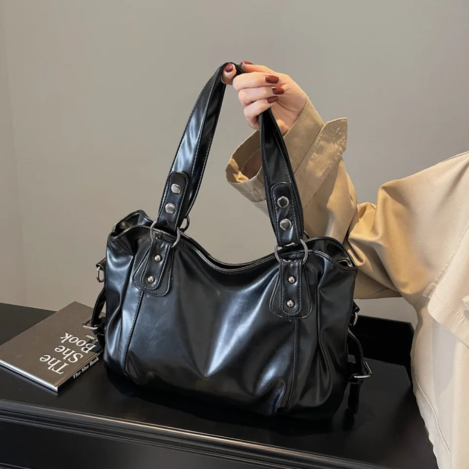 Retro Large Capacity PU Shoulder Bag for Women, Classic Solid Color Crossbody Tote Bag with Roomy Style Retro Large Capacity PU Shoulder Bag for Women, Classic Solid Color Crossbody Tote Bag with Roomy Style