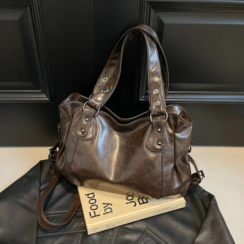 Retro Large Capacity PU Shoulder Bag for Women, Classic Solid Color Crossbody Tote Bag with Roomy Style Retro Large Capacity PU Shoulder Bag for Women, Classic Solid Color Crossbody Tote Bag with Roomy Style