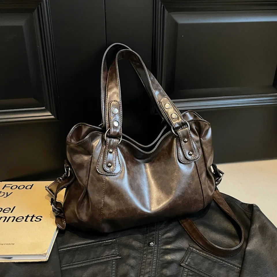 Retro Large Capacity PU Shoulder Bag for Women, Classic Solid Color Crossbody Tote Bag with Roomy Style Retro Large Capacity PU Shoulder Bag for Women, Classic Solid Color Crossbody Tote Bag with Roomy Style
