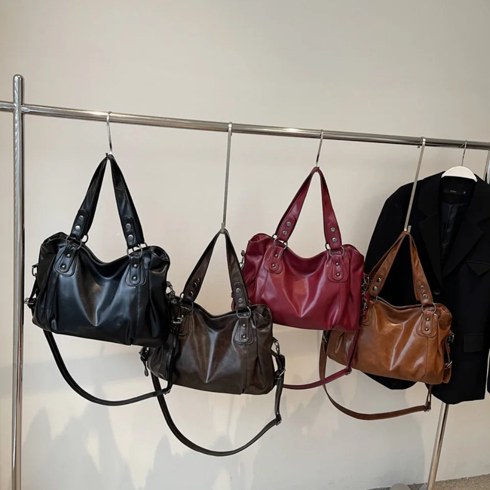 Retro Large Capacity PU Shoulder Bag for Women, Classic Solid Color Crossbody Tote Bag with Roomy Style Retro Large Capacity PU Shoulder Bag for Women, Classic Solid Color Crossbody Tote Bag with Roomy Style