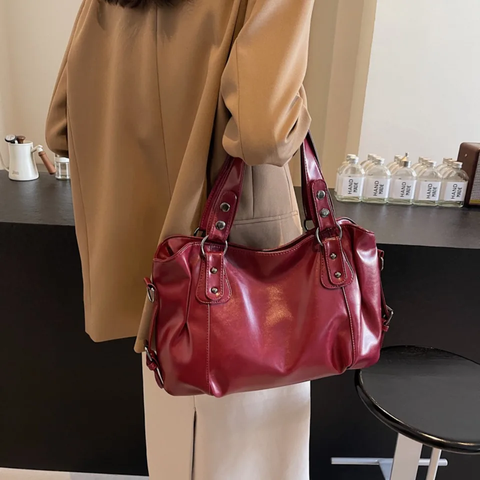 Retro Large Capacity PU Shoulder Bag for Women, Classic Solid Color Crossbody Tote Bag with Roomy Style Retro Large Capacity PU Shoulder Bag for Women, Classic Solid Color Crossbody Tote Bag with Roomy Style