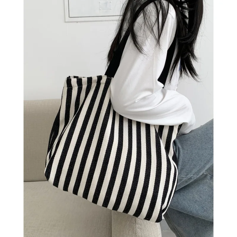 Simple Striped Women’s Canvas Casual Shoulder Bags Fashion Large Capacity Ladies Tote Handbags Female Daily Shopping Bags Simple Striped Women's Canvas Casual Shoulder Bags Fashion Large Capacity Ladies Tote Handbags Female Daily Shopping Bags KDBazar