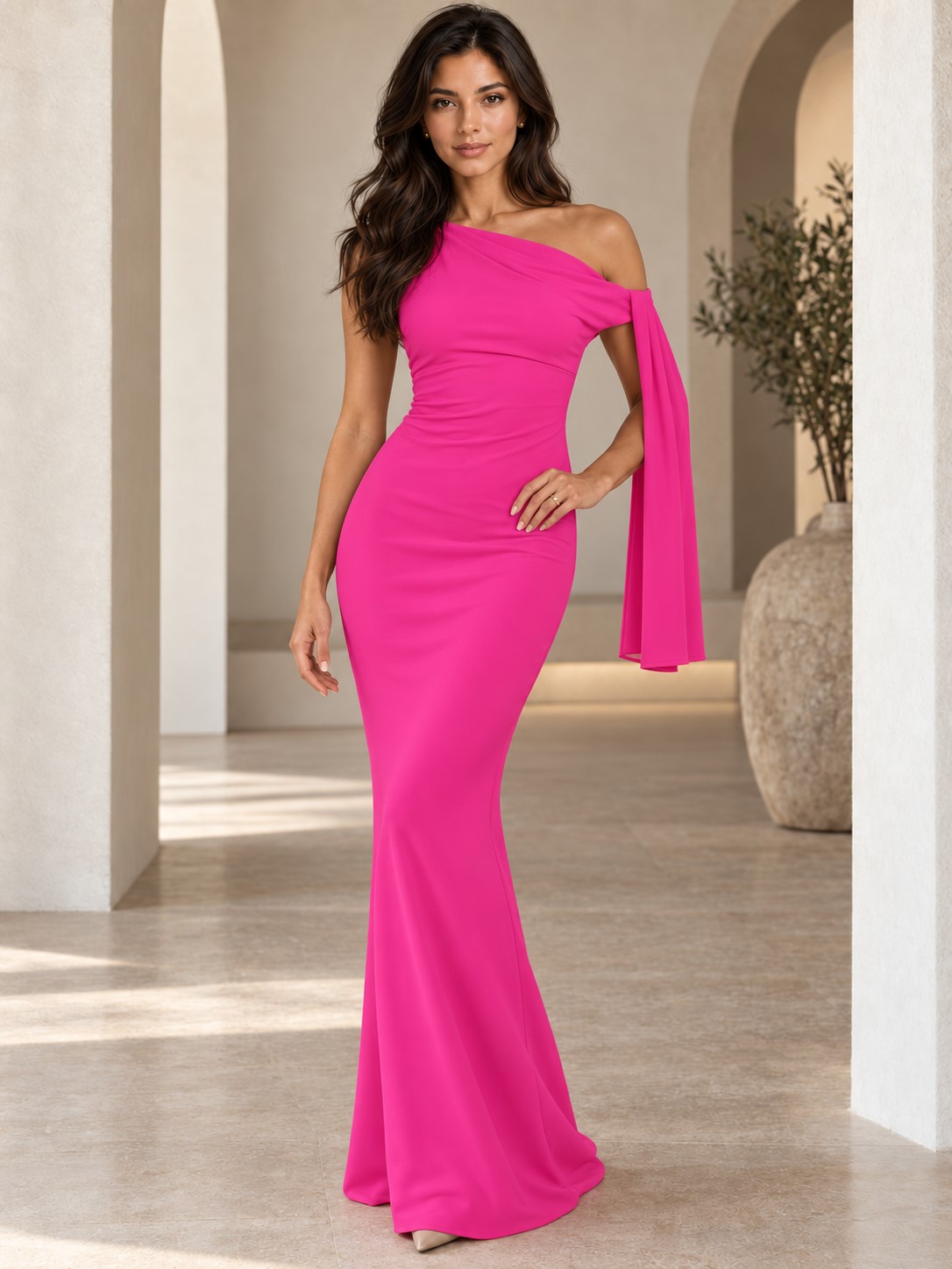 Sleeveless Draped One-Shoulder Bodycon Maxi Dress - Elegant Evening & Party Gown Maxi Dresses KDBazar
