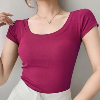Solid Basic Tee 100 Percent Cotton Slim Fit O-Neck T-Shirt