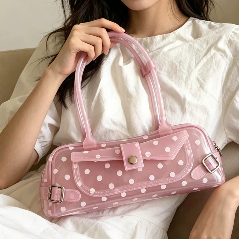 Sweet Polka Dot Transparent Pvc Jelly Tube Handbag Candy Colored Mini Top Handle Shoulder Bag Summer Seaside Vacation Tote Bag Sweet Polka Dot Transparent Pvc Jelly Tube Handbag Candy Colored Mini Top Handle Shoulder Bag Summer Seaside Vacation Tote Bag KDBazar