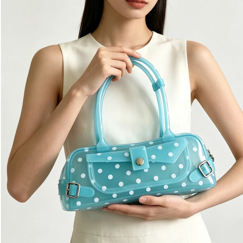 Sweet Polka Dot Transparent Pvc Jelly Tube Handbag Candy Colored Mini Top Handle Shoulder Bag Summer Seaside Vacation Tote Bag Sweet Polka Dot Transparent Pvc Jelly Tube Handbag Candy Colored Mini Top Handle Shoulder Bag Summer Seaside Vacation Tote Bag KDBazar