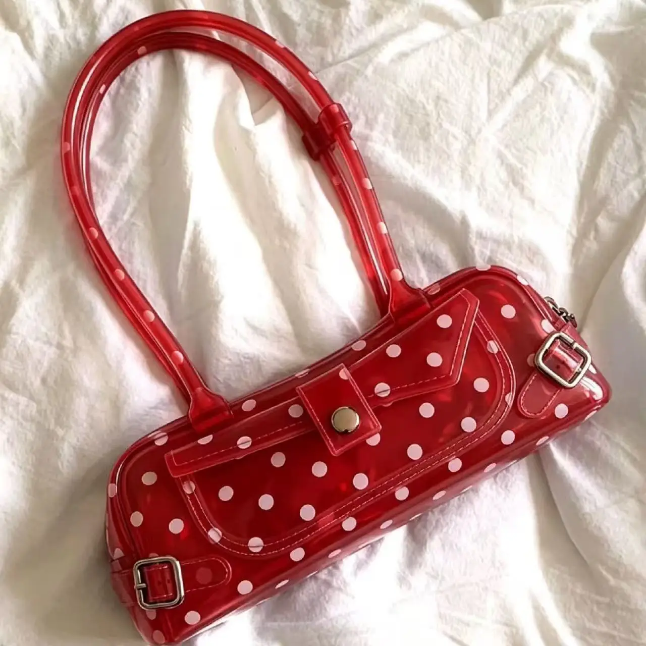 Sweet Polka Dot Transparent Pvc Jelly Tube Handbag Candy Colored Mini Top Handle Shoulder Bag Summer Seaside Vacation Tote Bag Sweet Polka Dot Transparent Pvc Jelly Tube Handbag Candy Colored Mini Top Handle Shoulder Bag Summer Seaside Vacation Tote Bag KDBazar