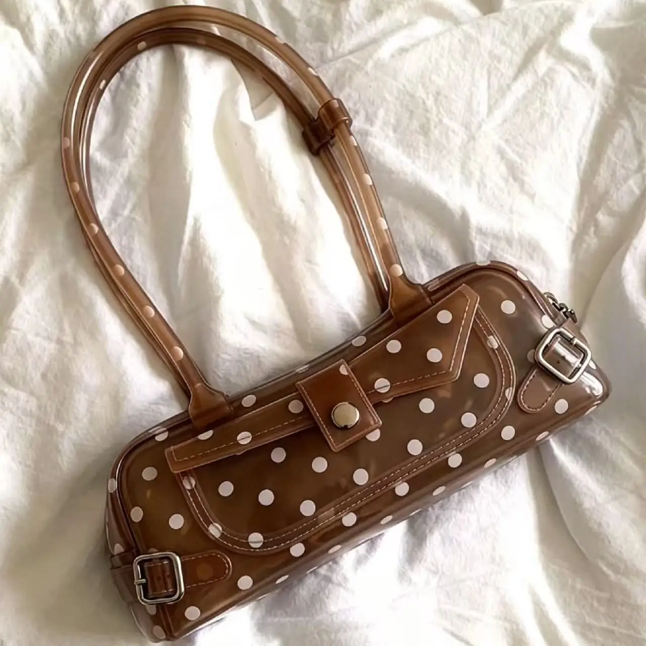 Sweet Polka Dot Transparent Pvc Jelly Tube Handbag Candy Colored Mini Top Handle Shoulder Bag Summer Seaside Vacation Tote Bag Sweet Polka Dot Transparent Pvc Jelly Tube Handbag Candy Colored Mini Top Handle Shoulder Bag Summer Seaside Vacation Tote Bag KDBazar