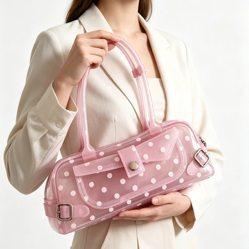 Sweet Polka Dot Transparent Pvc Jelly Tube Handbag Candy Colored Mini Top Handle Shoulder Bag Summer Seaside Vacation Tote Bag Sweet Polka Dot Transparent Pvc Jelly Tube Handbag Candy Colored Mini Top Handle Shoulder Bag Summer Seaside Vacation Tote Bag KDBazar
