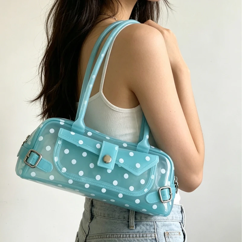Sweet Polka Dot Transparent Pvc Jelly Tube Handbag Candy Colored Mini Top Handle Shoulder Bag Summer Seaside Vacation Tote Bag Sweet Polka Dot Transparent Pvc Jelly Tube Handbag Candy Colored Mini Top Handle Shoulder Bag Summer Seaside Vacation Tote Bag KDBazar
