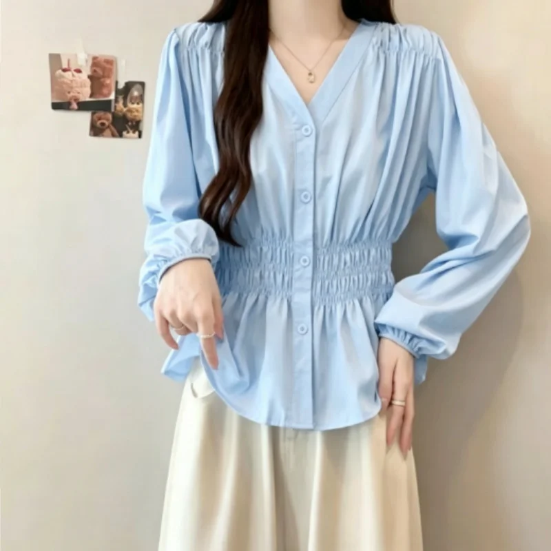V-Neck Puff Sleeve Blouse – Cinched Waist Office Top Tops & Tees V-Neck Puff Sleeve Blouse – Cinched Waist Office Top Tops & Tees KDBazar