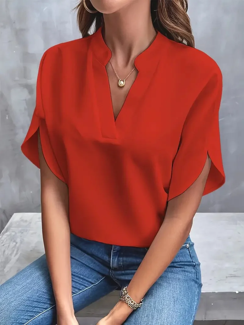 VEITCHE Summer Women Casual Solid Blouse Women Fashion V-neck Half Sleeve Shirts Office Elegant Pullover Loose Blusas Tops VEITCHE Summer Women Casual Solid Blouse Women Fashion V-neck Half Sleeve Shirts Office Elegant Pullover Loose Blusas Tops KDBazar