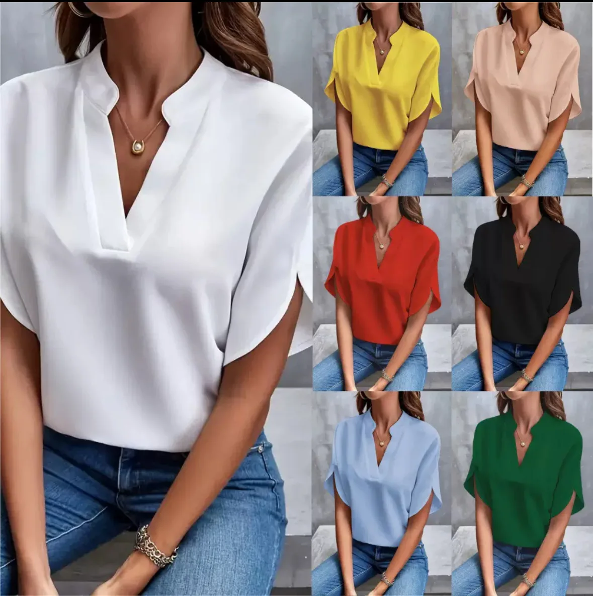 VEITCHE Summer Women Casual Solid Blouse Women Fashion V-neck Half Sleeve Shirts Office Elegant Pullover Loose Blusas Tops VEITCHE Summer Women Casual Solid Blouse Women Fashion V-neck Half Sleeve Shirts Office Elegant Pullover Loose Blusas Tops KDBazar