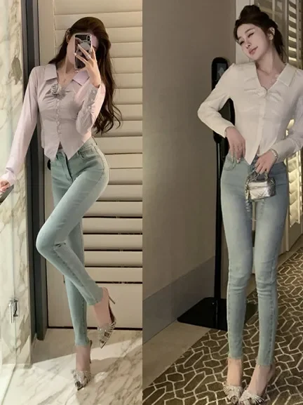 Versatile Blue Denim Pants for Women — Flattering Pencil-Cut Jean Pants Capris Versatile Blue Denim Pants for Women — Flattering Pencil-Cut Jean Pants Capris KDBazar