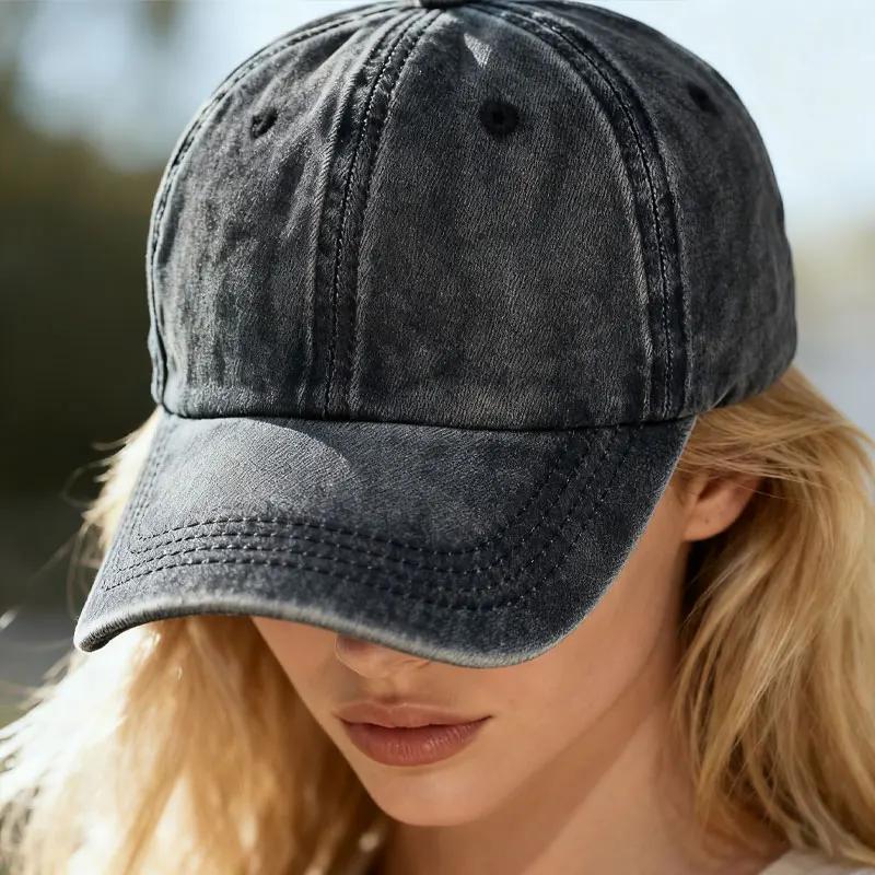 Washed cotton baseball cap - black Washed cotton baseball cap in black, front view