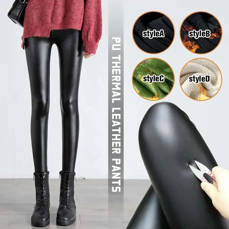 Winter Warm PU Leather Leggings Women Leather Pantalones High Waist Thermal Tights Stretchy Pants Winter Fleece Lined Trousers Winter Warm PU Leather Leggings Women Leather Pantalones High Waist Thermal Tights Stretchy Pants Winter Fleece Lined Trousers KDBazar