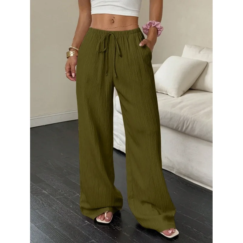 Elastic waist wide leg pants side view