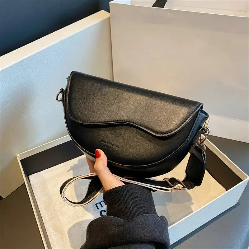 Women Vintage Solid Color Flap Small Saddle Shoulder Underarm Bag Fashion PU Leather Wide Strap Crossbody Bag Women Vintage Solid Color Flap Small Saddle Shoulder Underarm Bag Fashion PU Leather Wide Strap Crossbody Bag KDBazar