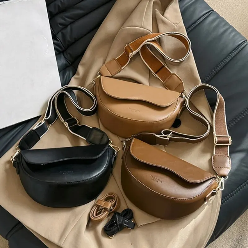 Women Vintage Solid Color Flap Small Saddle Shoulder Underarm Bag Fashion PU Leather Wide Strap Crossbody Bag Women Vintage Solid Color Flap Small Saddle Shoulder Underarm Bag Fashion PU Leather Wide Strap Crossbody Bag KDBazar