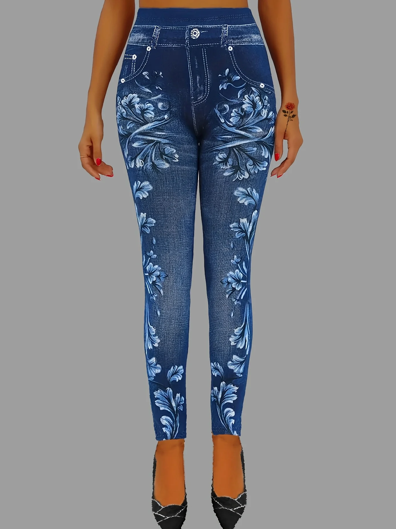 Women’s Elegant Printed Faux Denim Leggings Women's Elegant Printed Faux Denim Leggings KDBazar