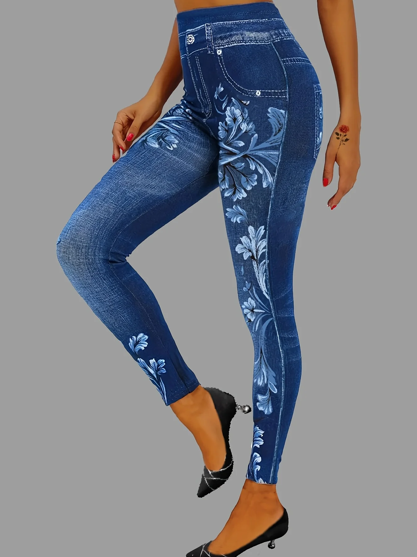 Women’s Elegant Printed Faux Denim Leggings Women's Elegant Printed Faux Denim Leggings KDBazar