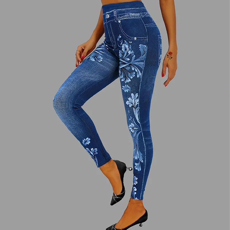Women’s Elegant Printed Faux Denim Leggings Women's Elegant Printed Faux Denim Leggings KDBazar