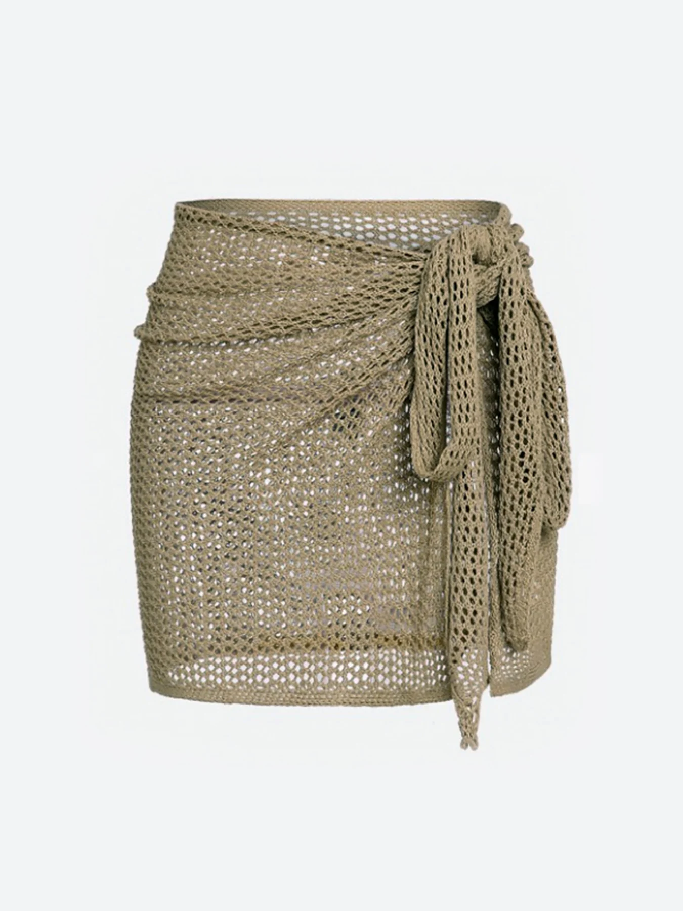 Knitted Beach Cover-Up Skirt - Hollow Strap Slit Swimsuit Coverup