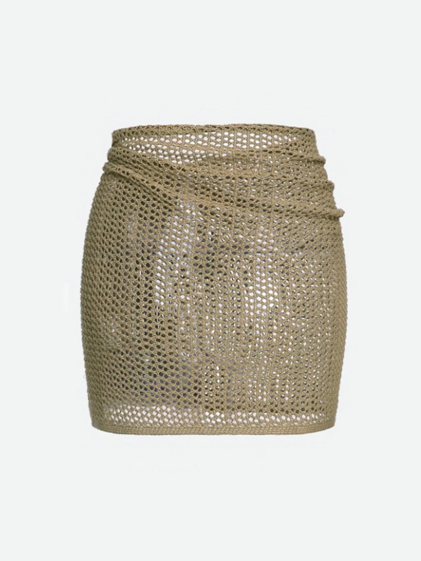 Knitted Beach Cover-Up Skirt - Hollow Strap Slit Swimsuit Coverup