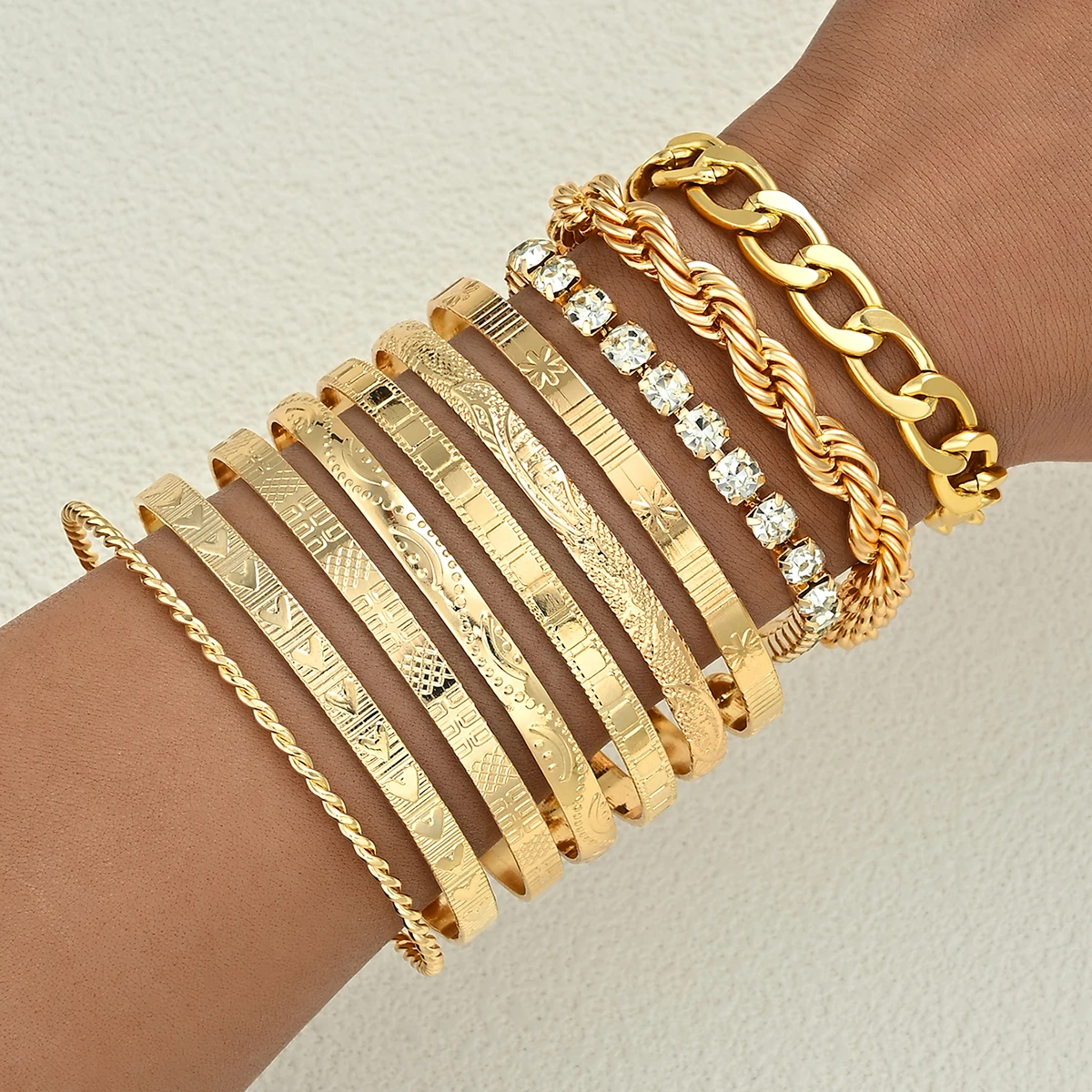 10 Pcs Gold Color Stackable Bracelet Set For Women Textured Bangle Cuban Link Chain Rhinestone Bracelets Trendy Layered Jewelry Bracelets and Bangles Jewelry & Watches 10 Pcs Gold Color Stackable Bracelet Set For Women Textured Bangle Cuban Link Chain Rhinestone Bracelets Trendy Layered Jewelry Bracelets and Bangles Jewelry & Watches KDBazar
