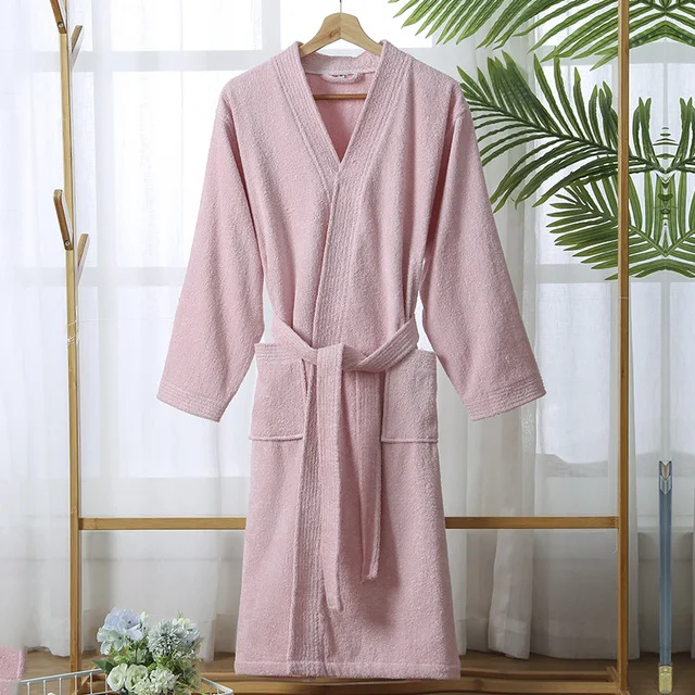 100% Cotton Bathrobe for Men Long Thick Absorbent Terry Bath Robe Kimono Men Towel Bathrobe Solid Sleepwear Women Dressing Gown KDBazar