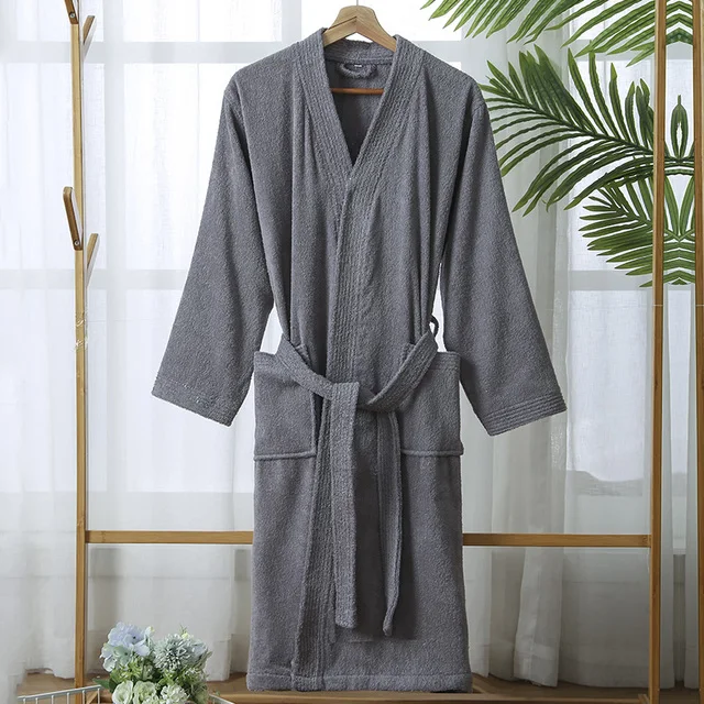 100% Cotton Bathrobe for Men Long Thick Absorbent Terry Bath Robe Kimono Men Towel Bathrobe Solid Sleepwear Women Dressing Gown KDBazar