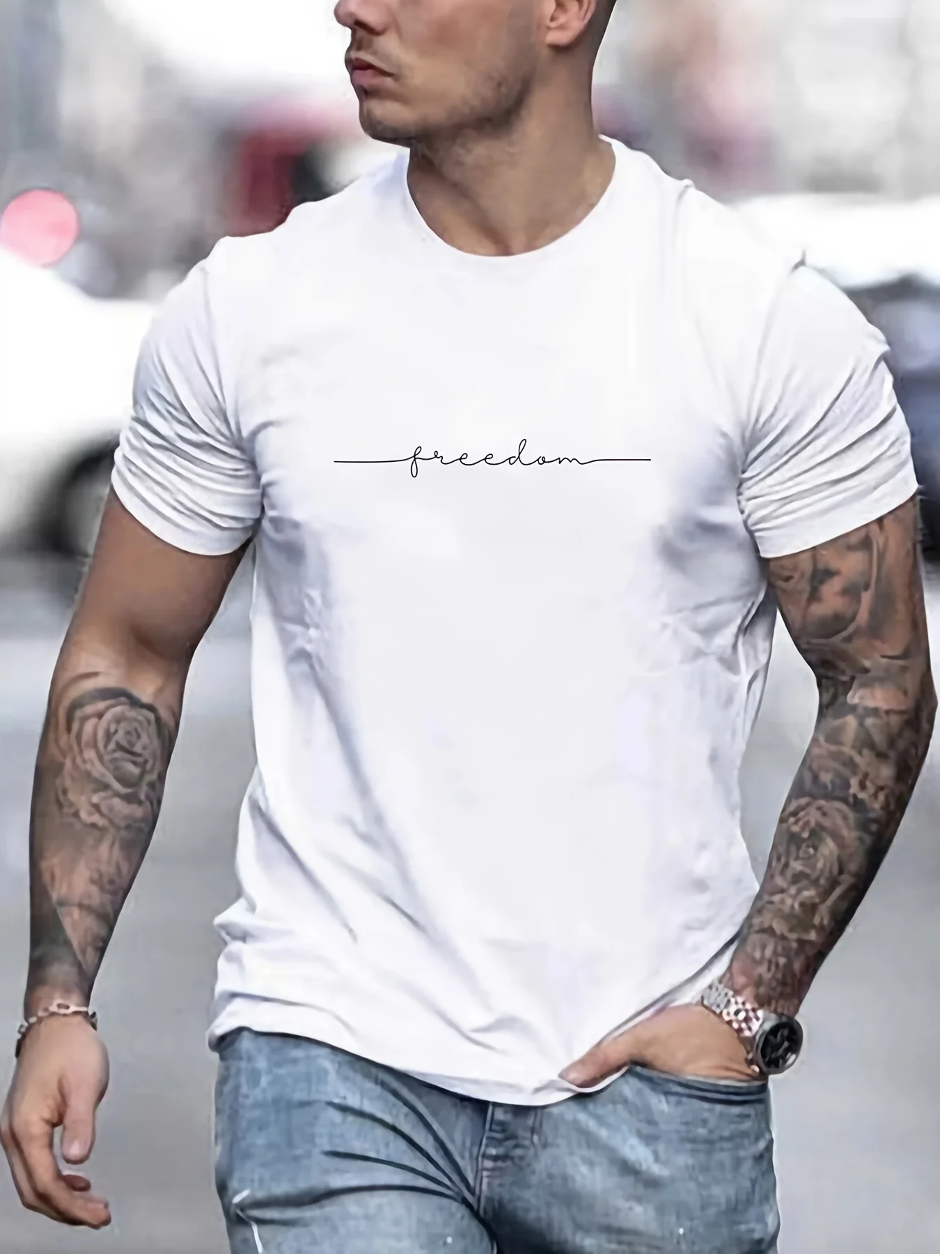 Men’s Summer Loose Size 100% Cotton Freedom Graphi Print Casual Slim Fit Round Neck Short Sleeve T-shirt Top Men's Summer Loose Size 100% Cotton Freedom Graphi Print Casual Slim Fit Round Neck Short Sleeve T-shirt Top