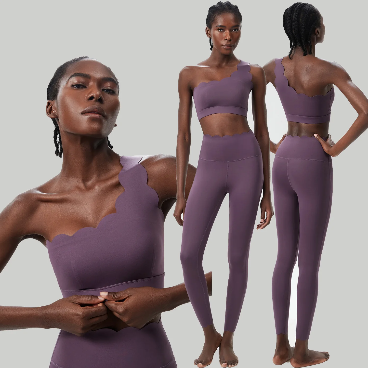 Two piece fitness yoga set in purple