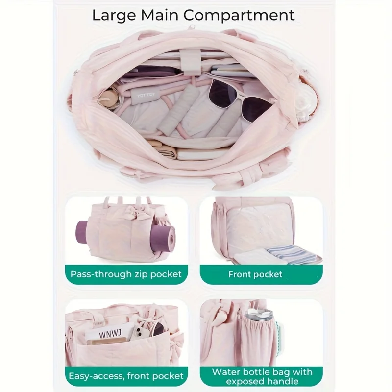 Padded Tote Bag,Large Capacity Women Bow Crossbody Shoulder Bag,Student Commuter Yoga Gym Travel Messenger Bag,Versatile Handbag Padded Tote Bag,Large Capacity Women Bow Crossbody Shoulder Bag,Student Commuter Yoga Gym Travel Messenger Bag,Versatile Handbag