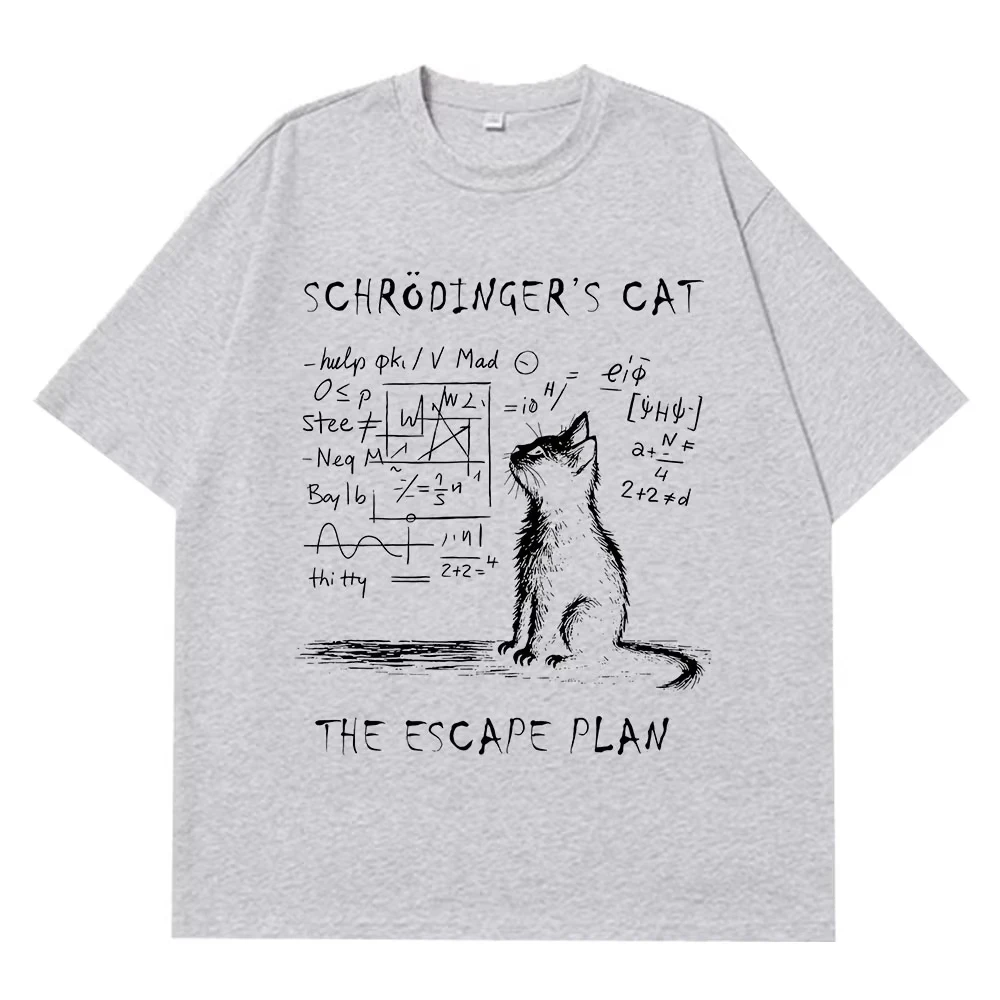 Schrodingers cat physics graphic t-shirt for men quantum print detail