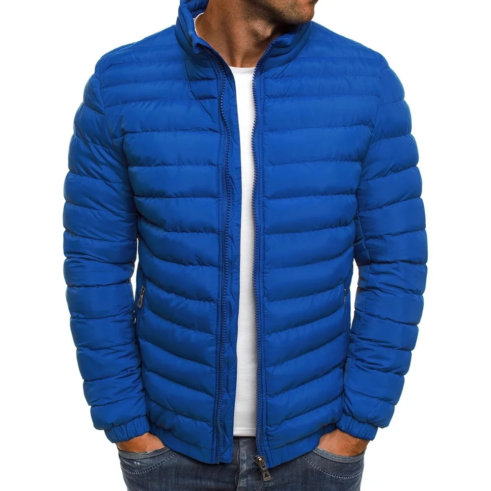 Windproof stand collar cotton padded coat for men front view