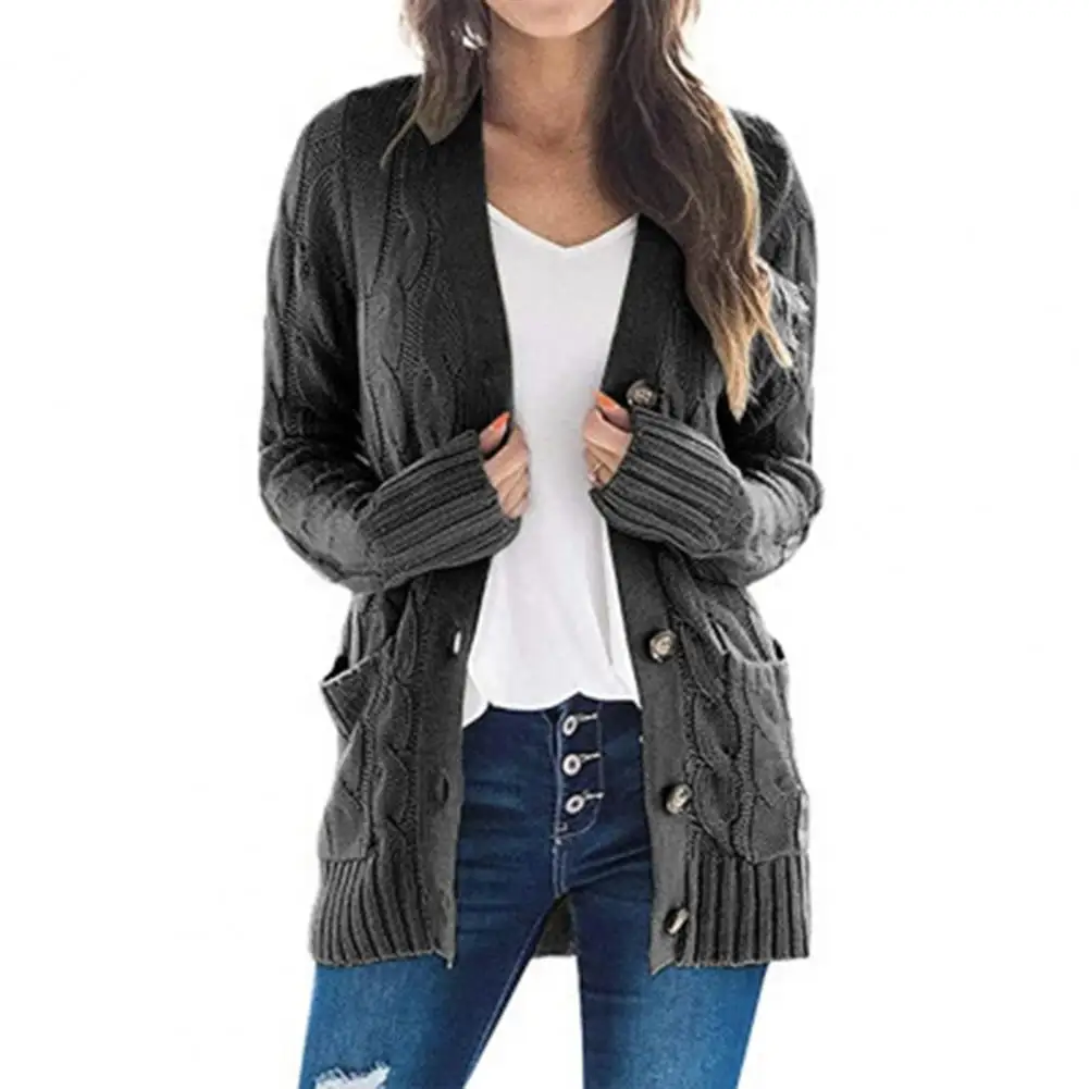 Cable knit cardigan sweater coat front view
