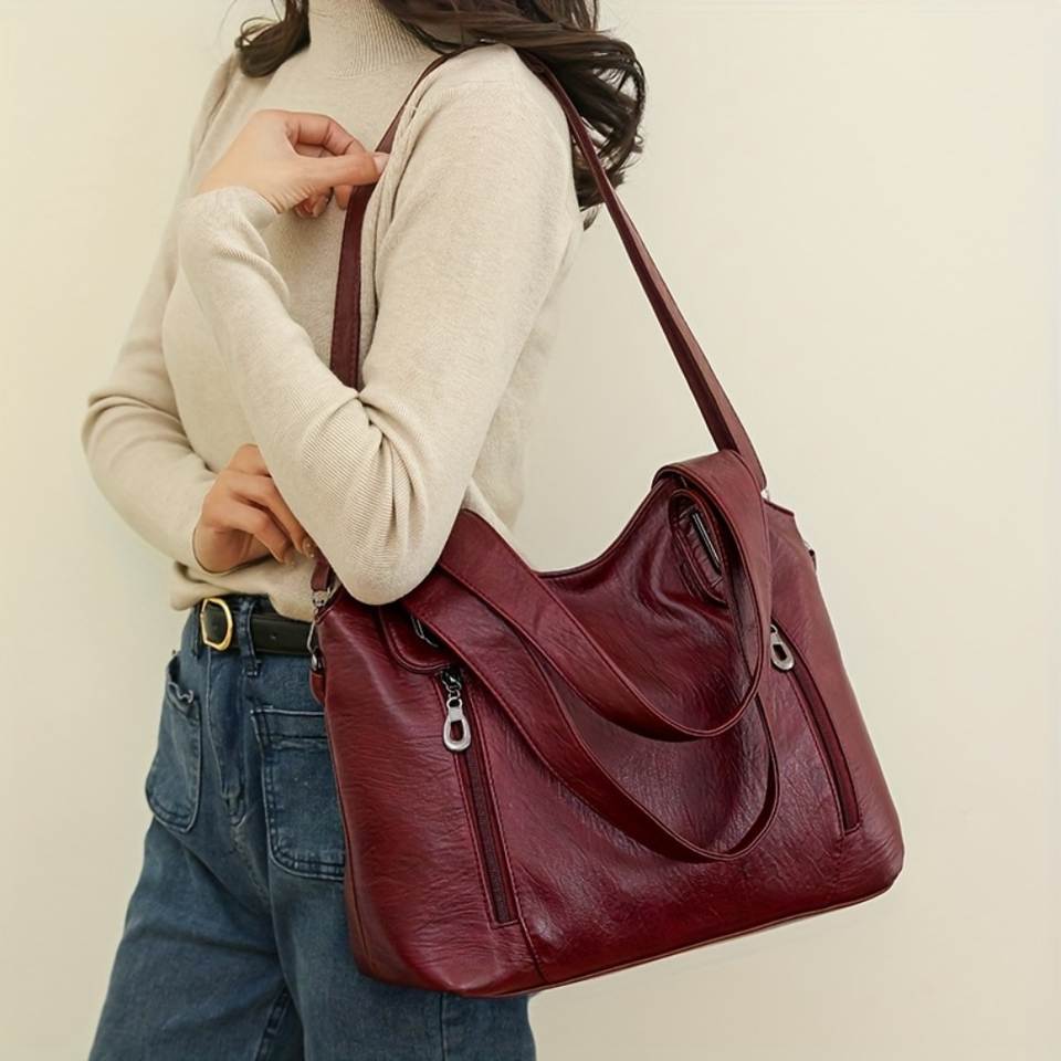 Leather tote bag side view