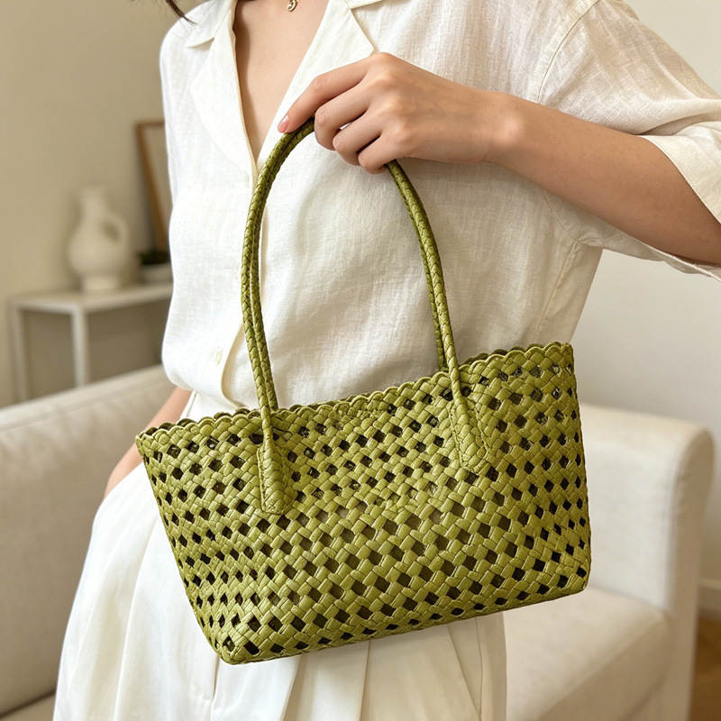 Mesh crochet basket bag side view