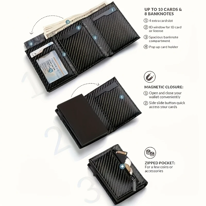 RFID blocking wallet with pop up card holder flat lay