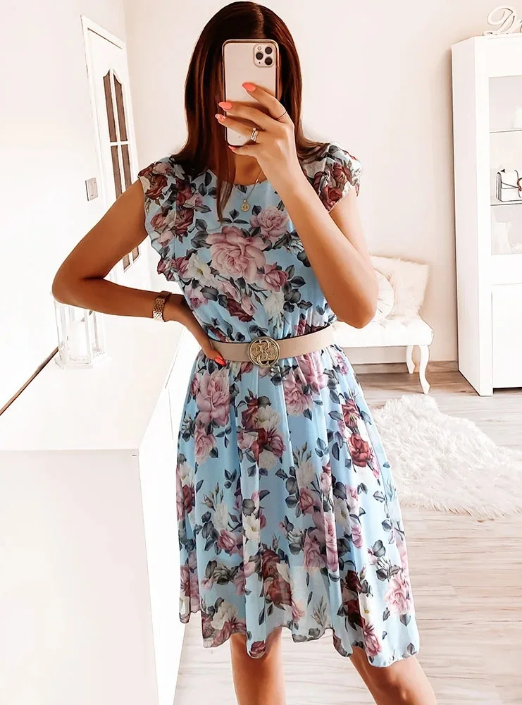 Floral chiffon beach dress cover-up front view