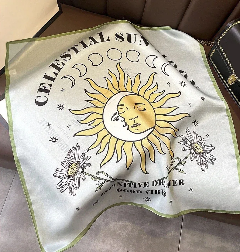 Silk scarf with celestial sun print